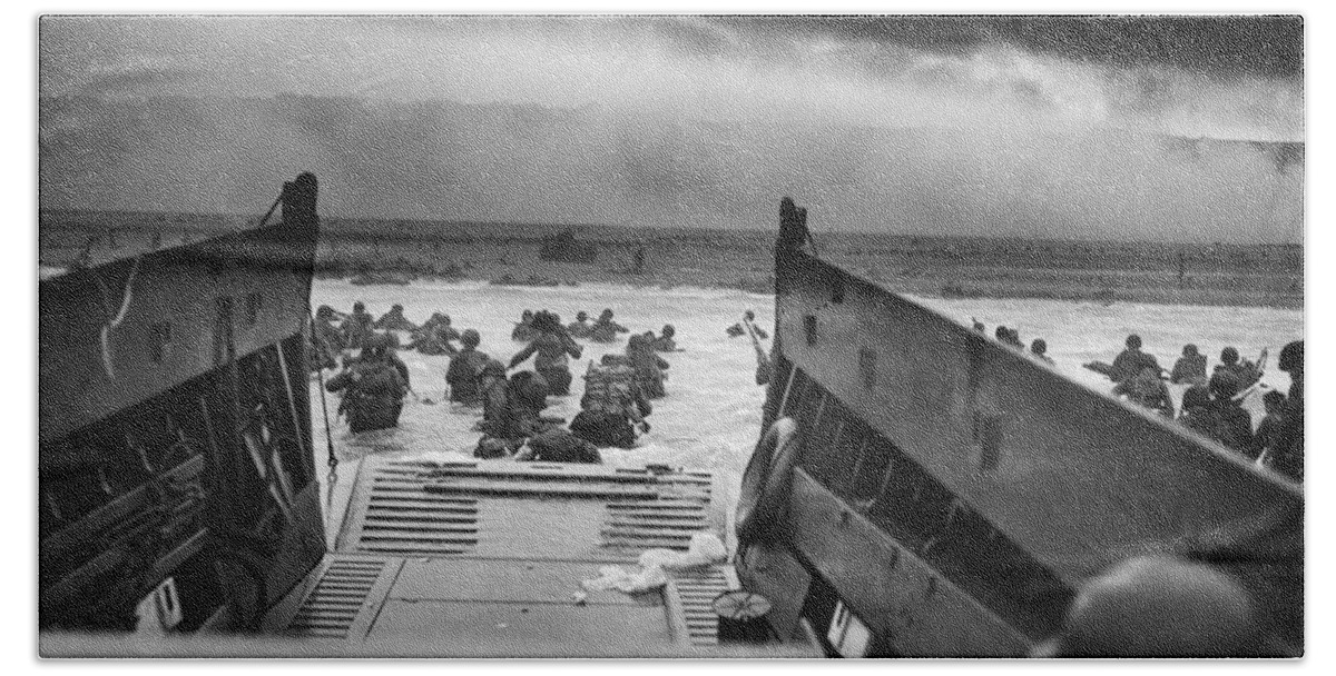 D Day Bath Sheet featuring the photograph D-Day Landing by War Is Hell Store