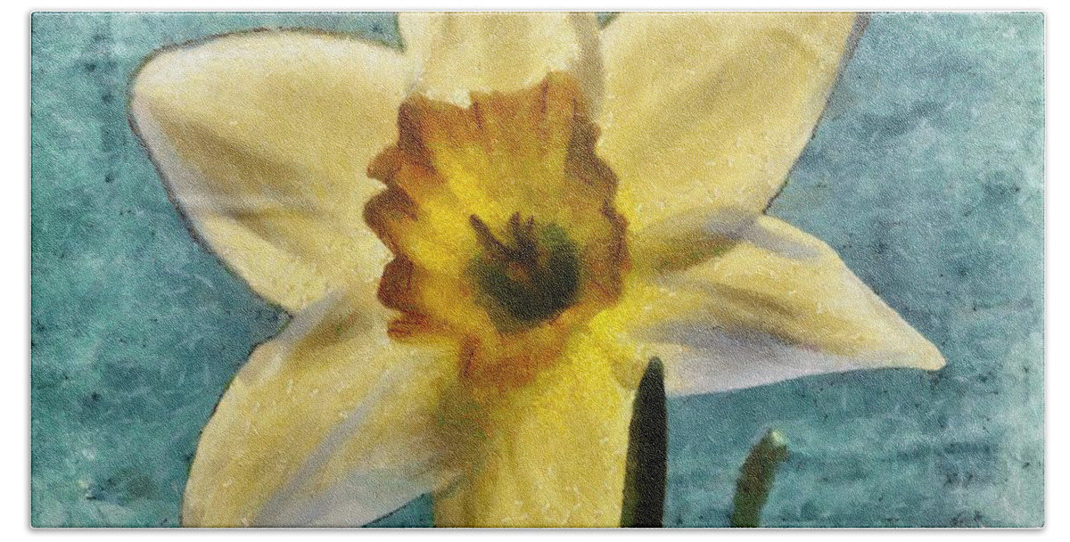 Bloom Hand Towel featuring the painting Daffodil by Jeffrey Kolker