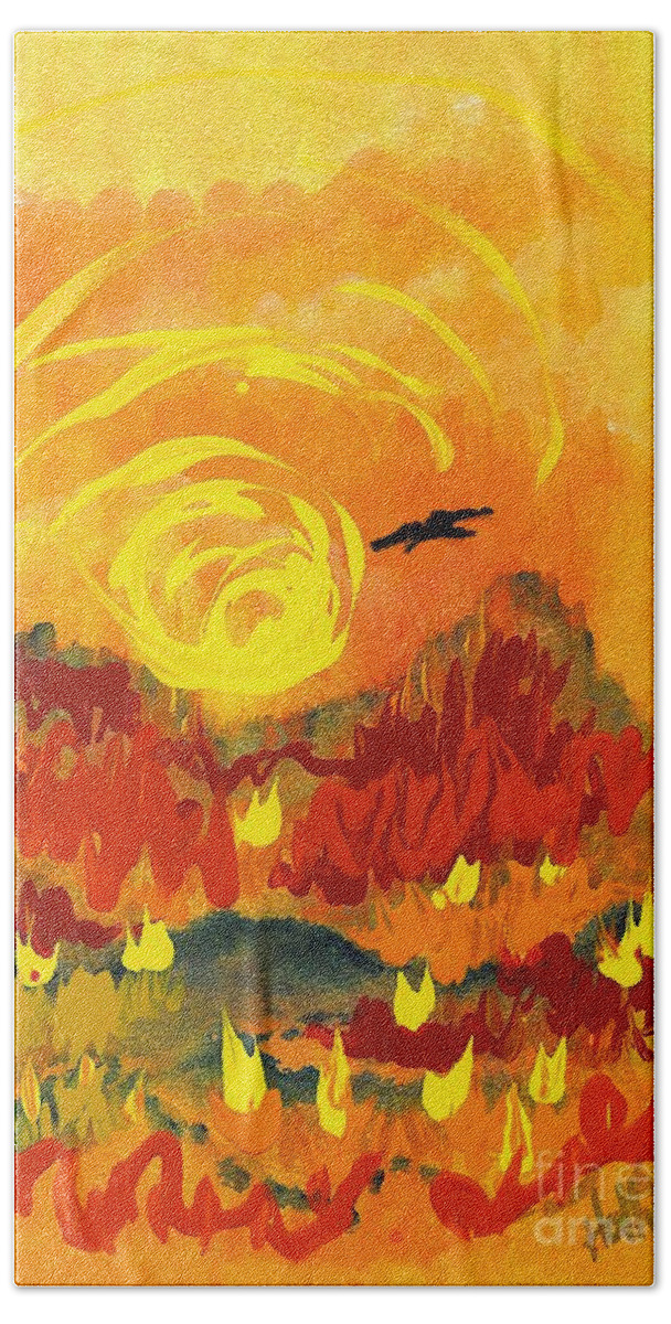 Wildfire Bath Towel featuring the painting D'Agony by Holly Carmichael
