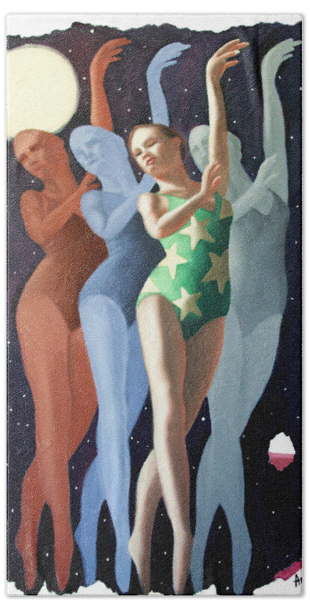 Dancing In The Moonlight Bath Towel featuring the painting Dancing In The Moonlight by Anthony Falbo