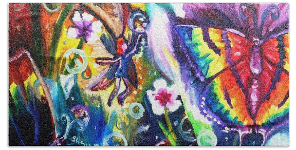 Butterfly Bath Towel featuring the painting Dancing With Dew by Shana Rowe Jackson