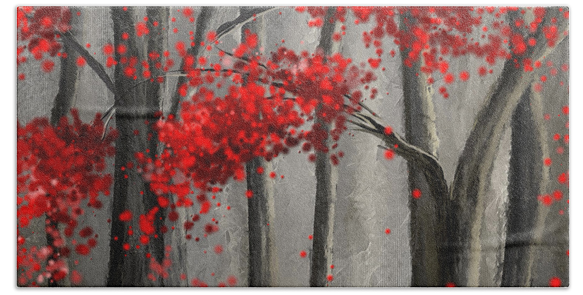 Red And Gray Hand Towel featuring the painting Dark Passion- Red And Gray Art by Lourry Legarde