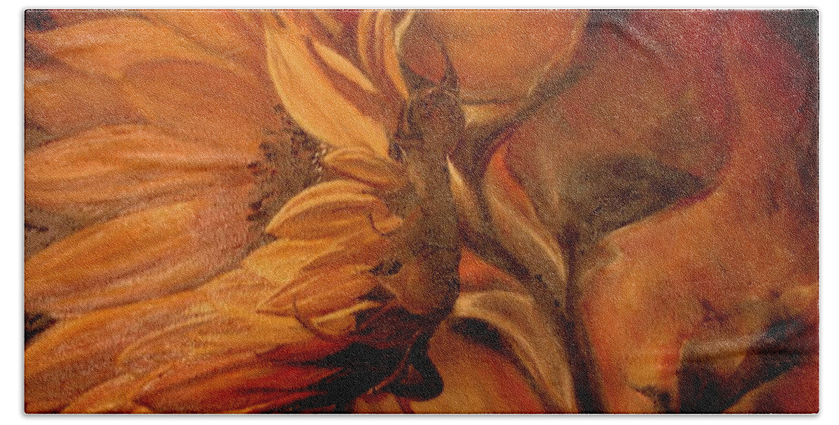 Sunflower Hand Towel featuring the painting Dark Sunflower by Sorin Apostolescu