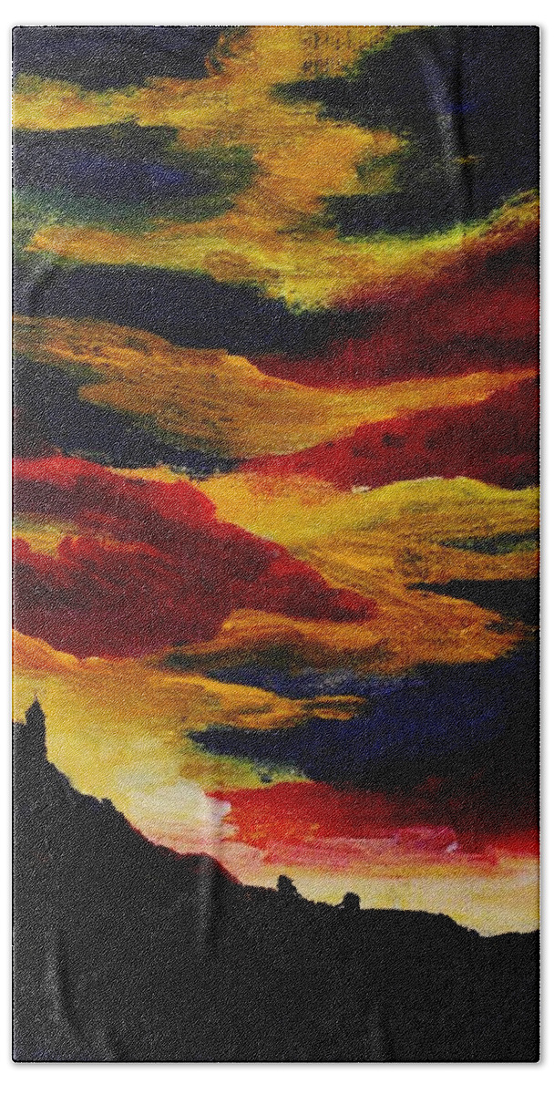 Mountain Bath Towel featuring the painting Dark Times by Anastasiya Malakhova
