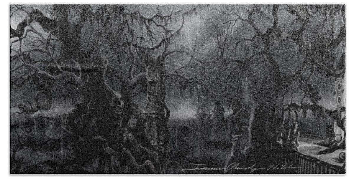James Christopher Hill Hand Towel featuring the painting Darkness Has Crept in the Midnight Hour by James Hill