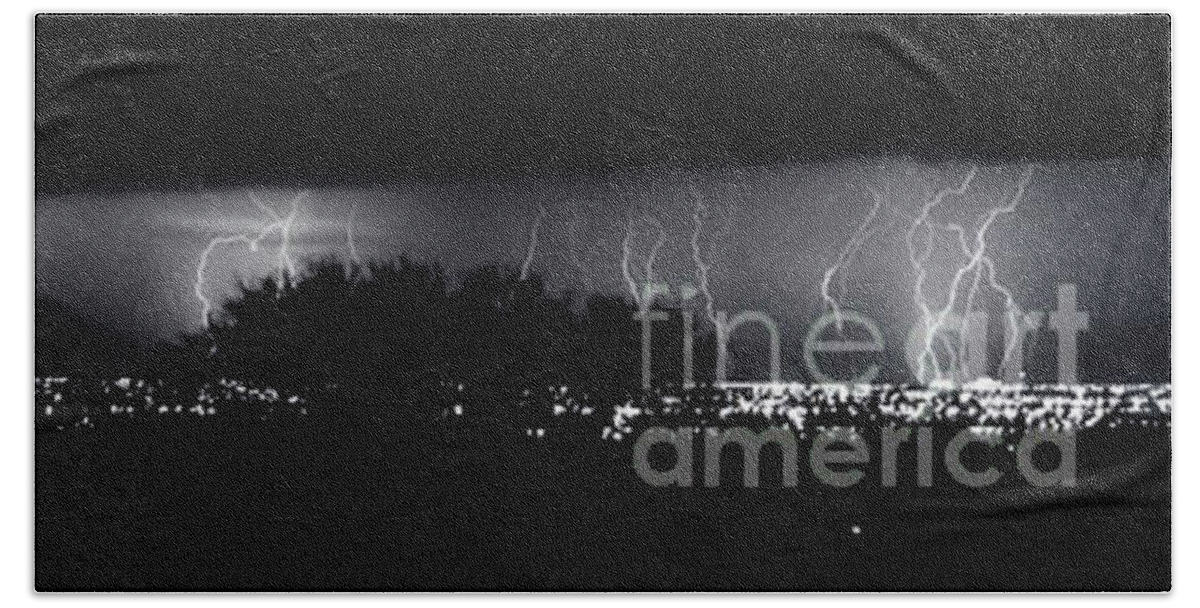 Lightning Bath Towel featuring the photograph Darkness Symphony-15x72-Signed by J L Woody Wooden