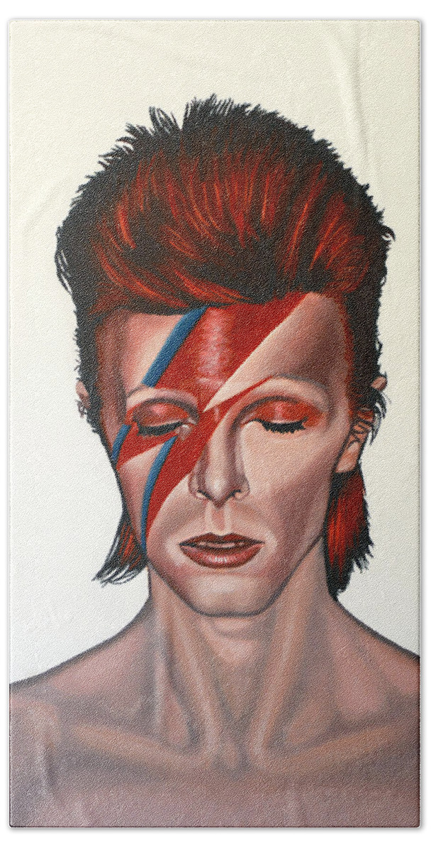 David Bowie Bath Towel featuring the painting David Bowie Aladdin Sane by Paul Meijering