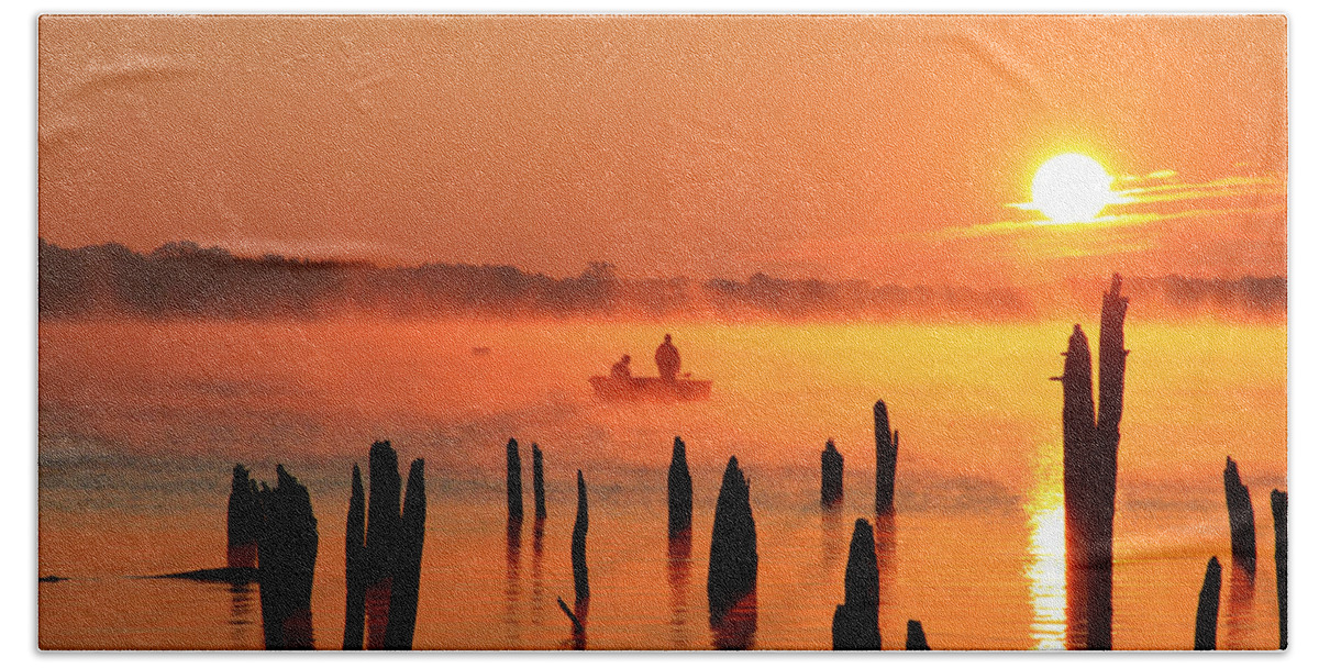 Sunrise Bath Towel featuring the photograph Dawn Fishing by Roger Becker