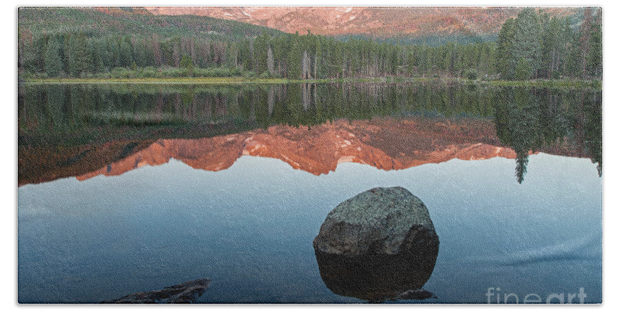 Colorado Bath Sheet featuring the photograph Dawn over Sprague Lake in Rocky Mountain National Park by Fred Stearns