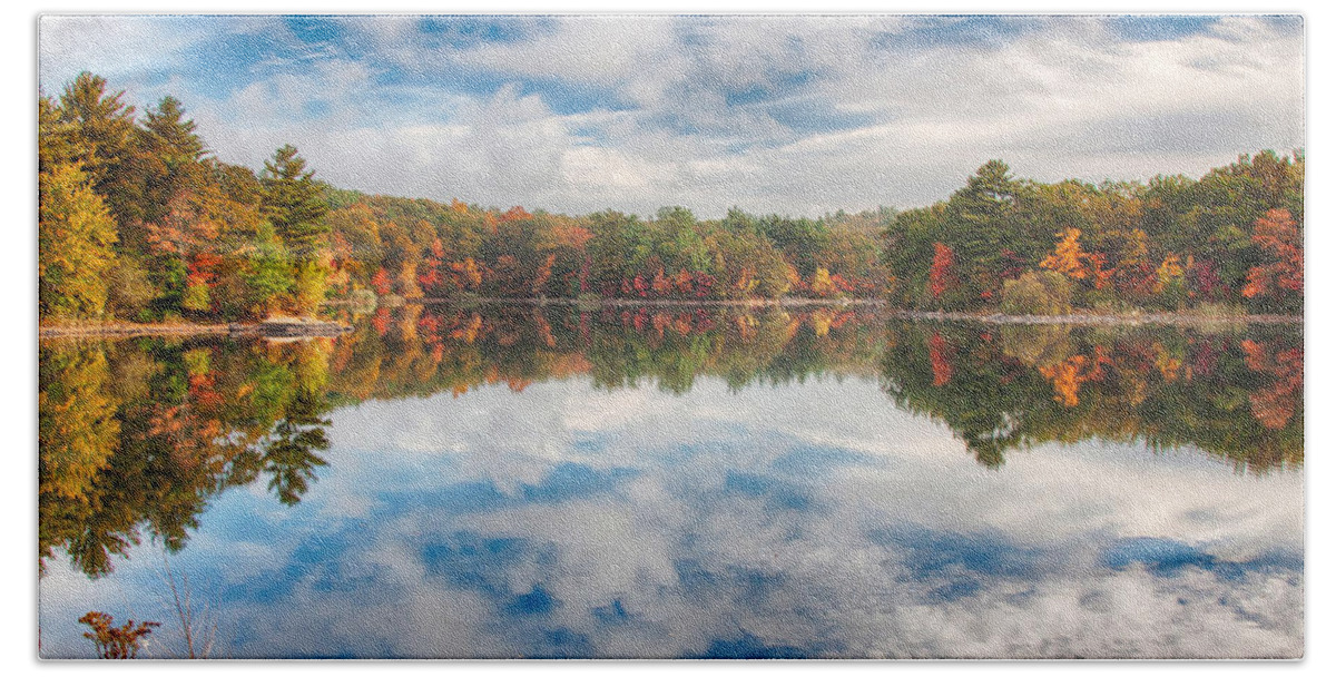 Autumn Foliage Bath Towel featuring the photograph Dawn reflection of fall colors by Jeff Folger