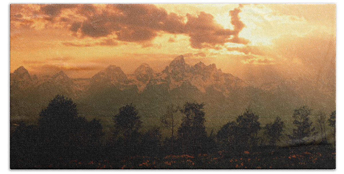 Photography Bath Towel featuring the photograph Dawn Teton Range Grand Teton National by Panoramic Images