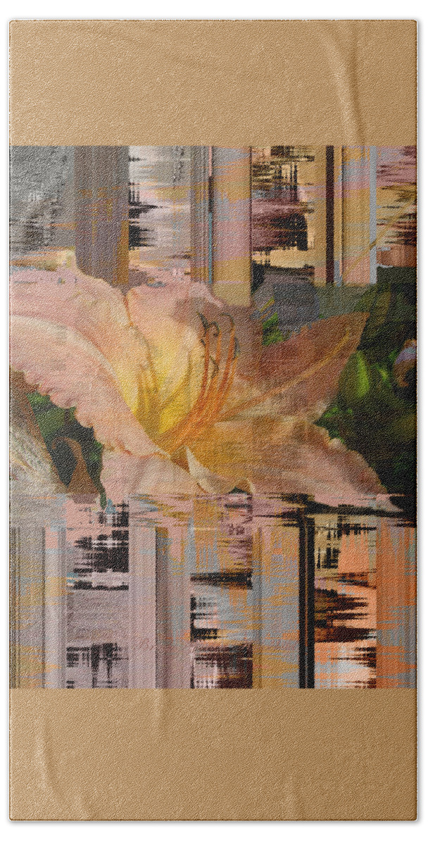 Daylily Hand Towel featuring the photograph Daylily and Madrona Abstract - Photograph Manipulation - Abstract Daylily by Brooks Garten Hauschild