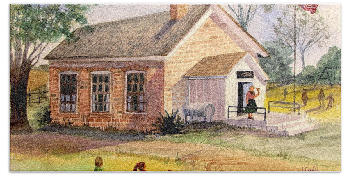 Brick School Hand Towel featuring the painting Days Gone By by Marilyn Smith