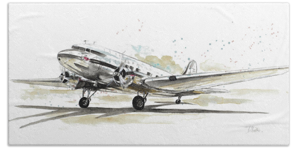 Airplane Bath Sheet featuring the painting Dc3 Airplane by Patricia Pinto