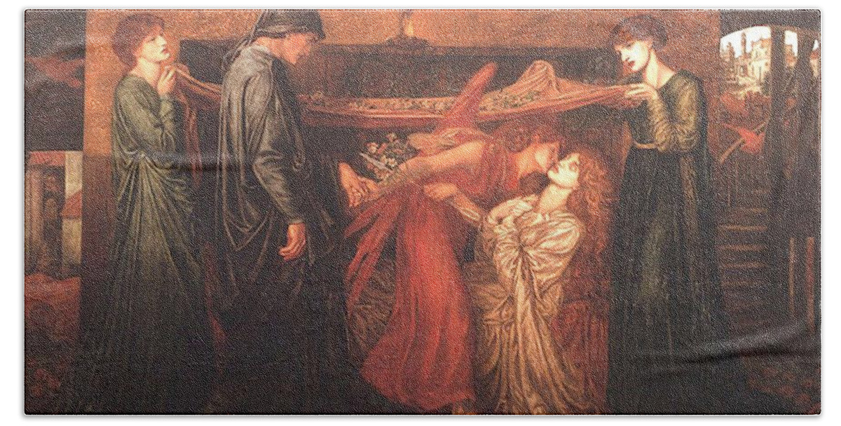 Death Of Beatrice Bath Towel featuring the painting Death of Beatrice by Dante Gabriel RossettiDante Gabriel Rossetti