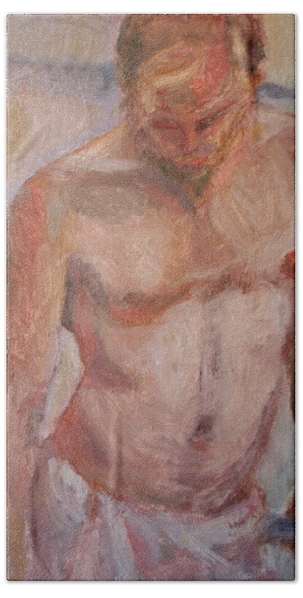Oil On Canvas Hand Towel featuring the painting Untitled - Original Impressionist Figure Painting by Quin Sweetman