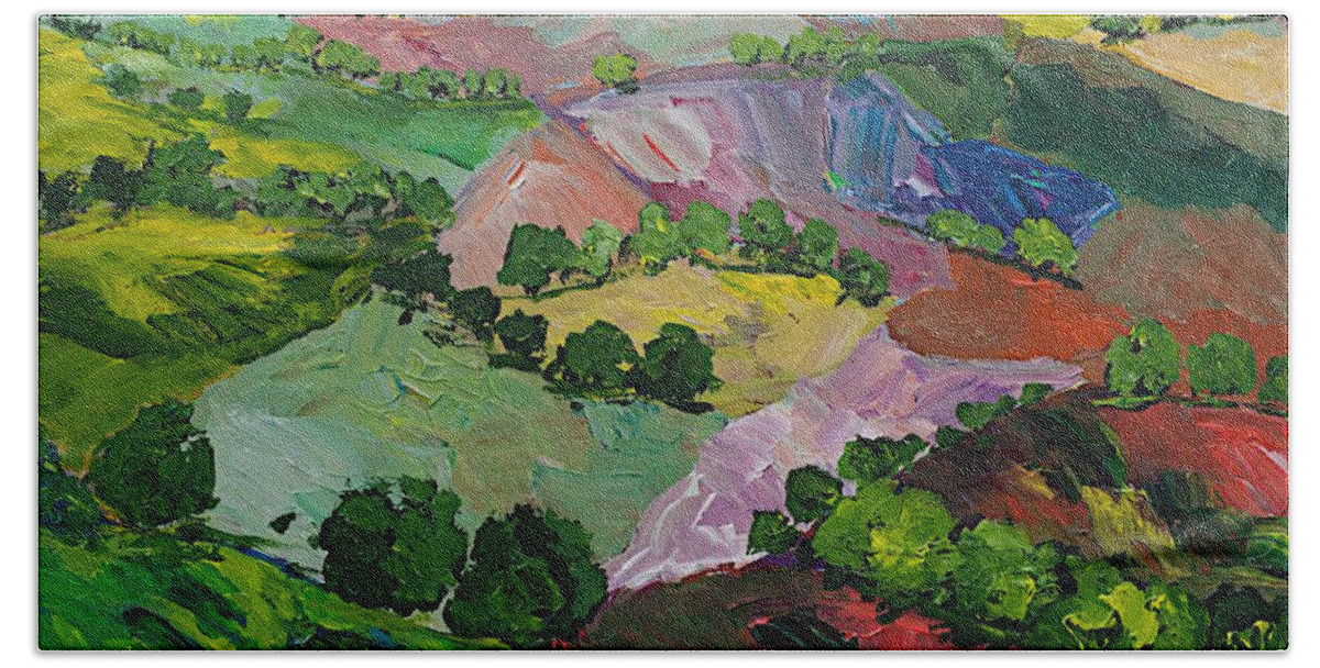 Landscape Bath Towel featuring the painting Deep Ridge Red Hill by Allan P Friedlander