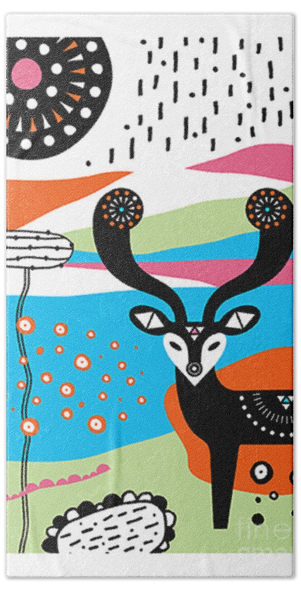 Deer Bath Towel featuring the digital art Deer Garden by MGL Meiklejohn Graphics Licensing