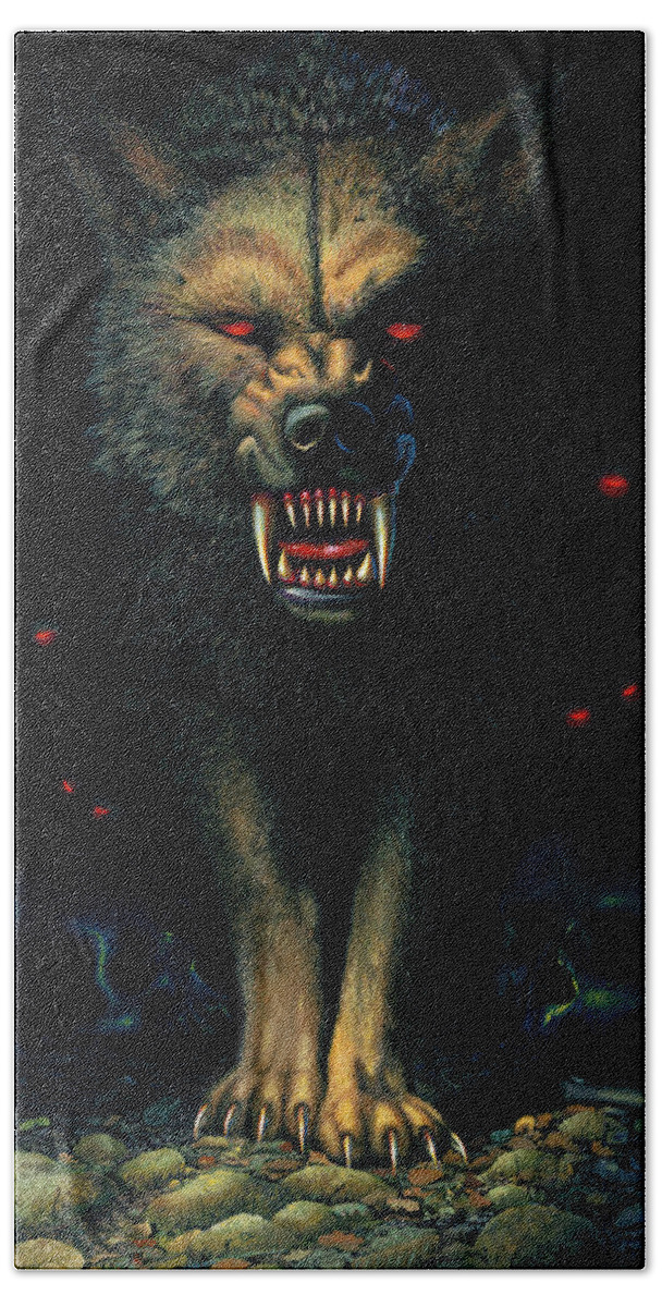 Aggressive Hand Towel featuring the photograph Demon Wolf by MGL Meiklejohn Graphics Licensing