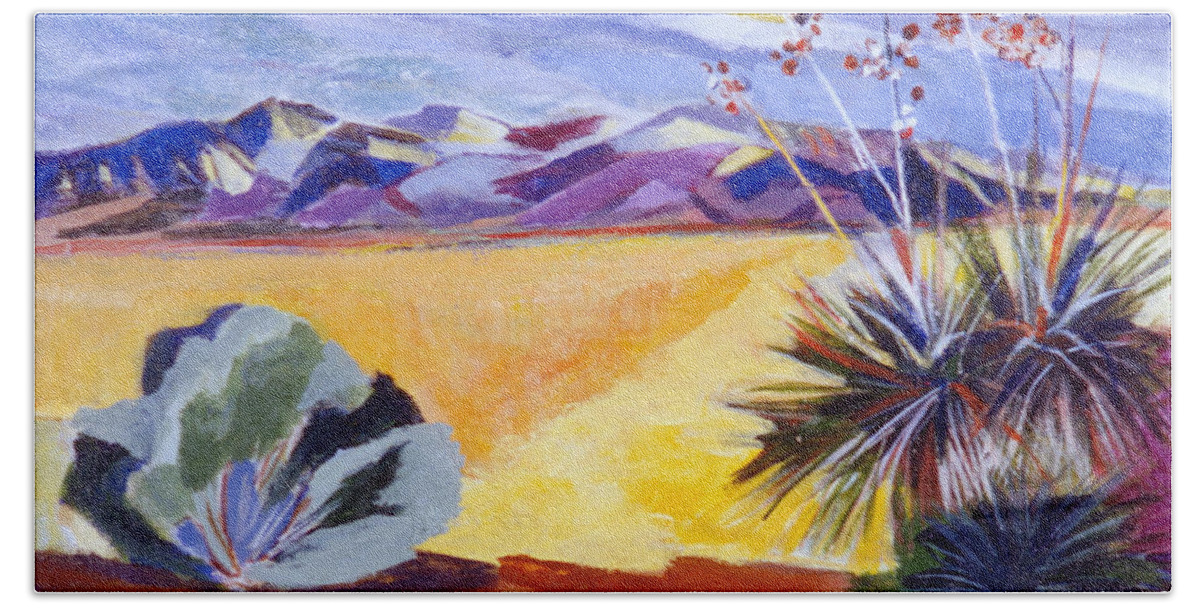 Desert Hand Towel featuring the painting Desert and Mountains by Betty Pieper