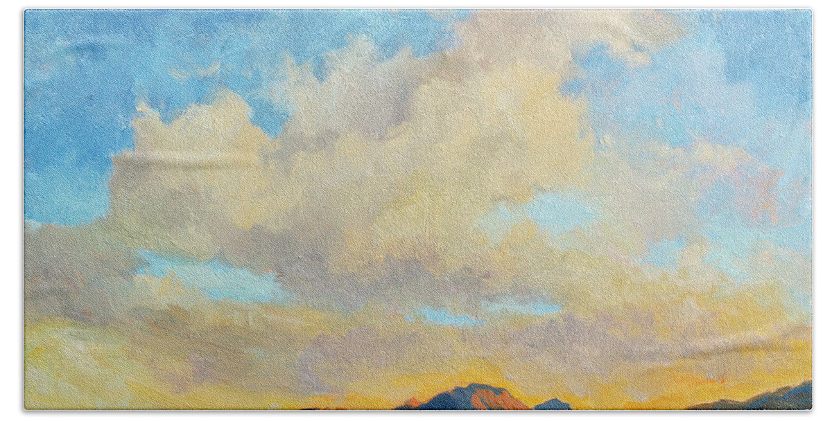 Desert Clouds Hand Towel featuring the painting Desert Clouds by Diane McClary