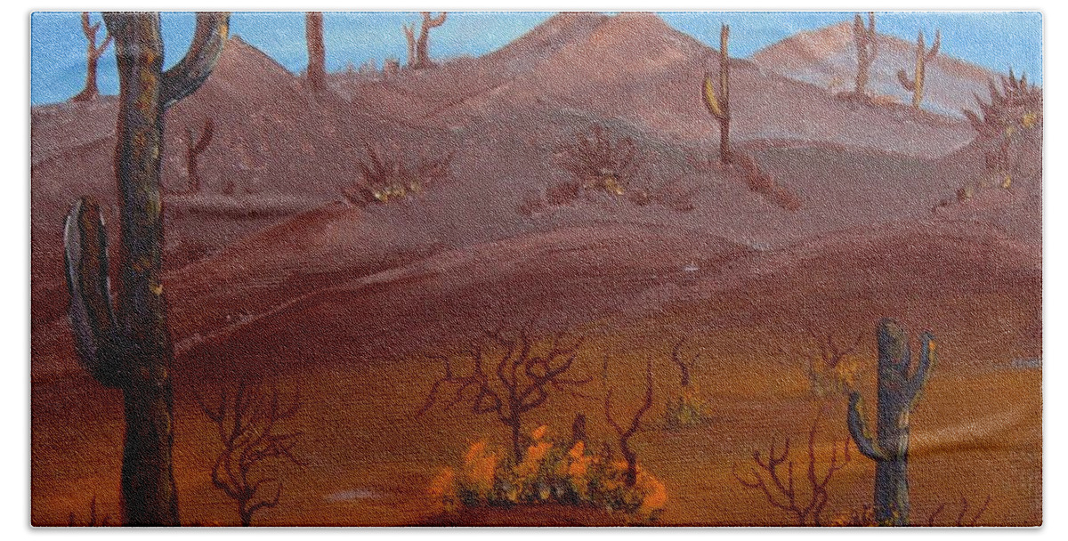 Barbara Griffin Bath Towel featuring the painting Desert View by Barbara A Griffin