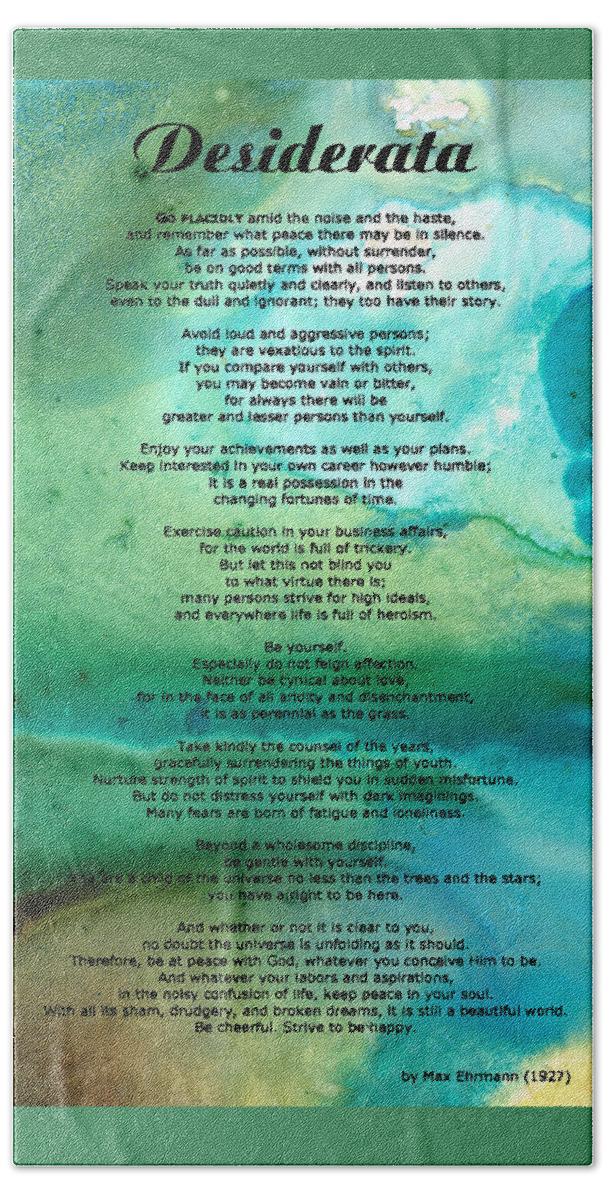 Desiderata Hand Towel featuring the painting Desiderata 2 - Words of Wisdom by Sharon Cummings