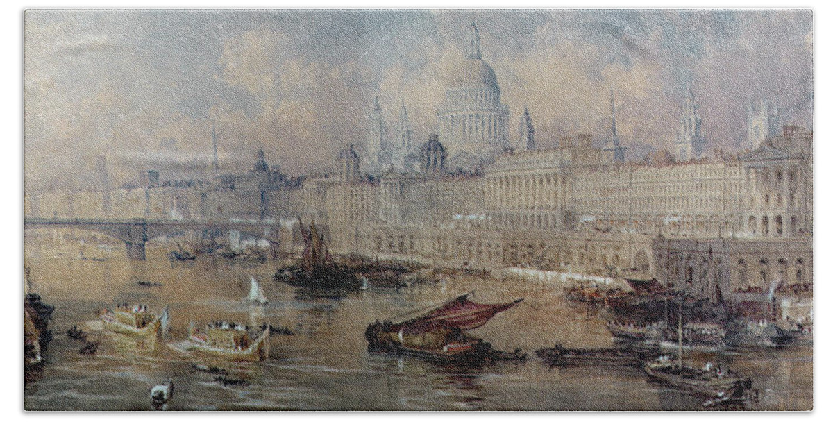 London Bath Towel featuring the painting Design for the Thames Embankment by Thomas Allom