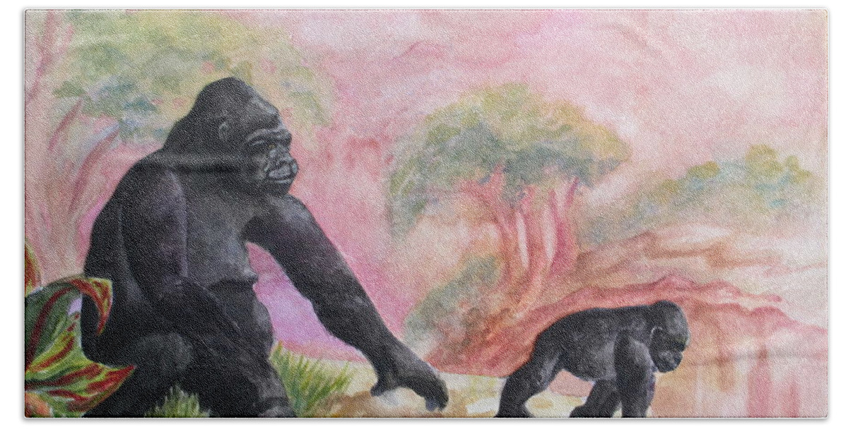 Western Lowland Gorilla Bath Sheet featuring the painting Determination by Lynn Maverick Denzer