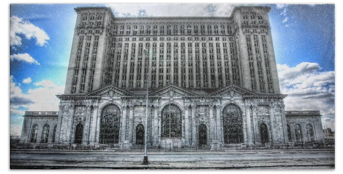 Detroit Bath Towel featuring the photograph Detroit's Abandoned Michigan Central Train Station Depot by Gordon Dean II