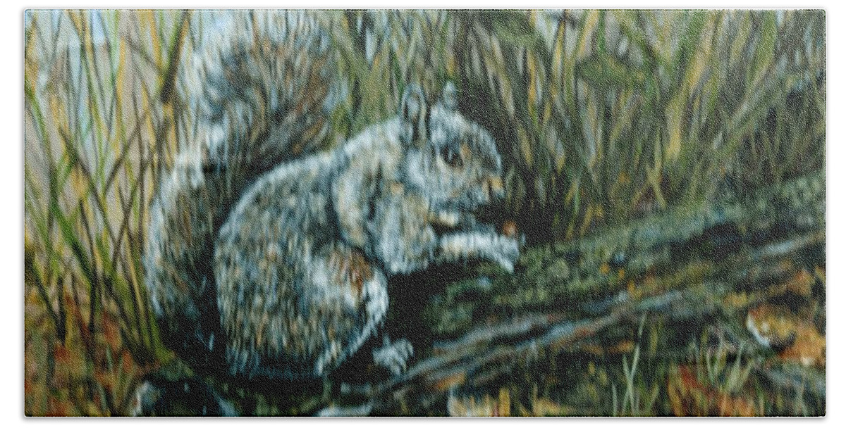 Squirrel Bath Towel featuring the painting Devon Squirrel by Mackenzie Moulton