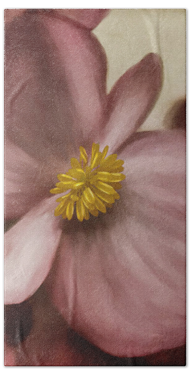Begonia Bath Towel featuring the photograph Dewy Pink Painted Begonia by Lois Bryan