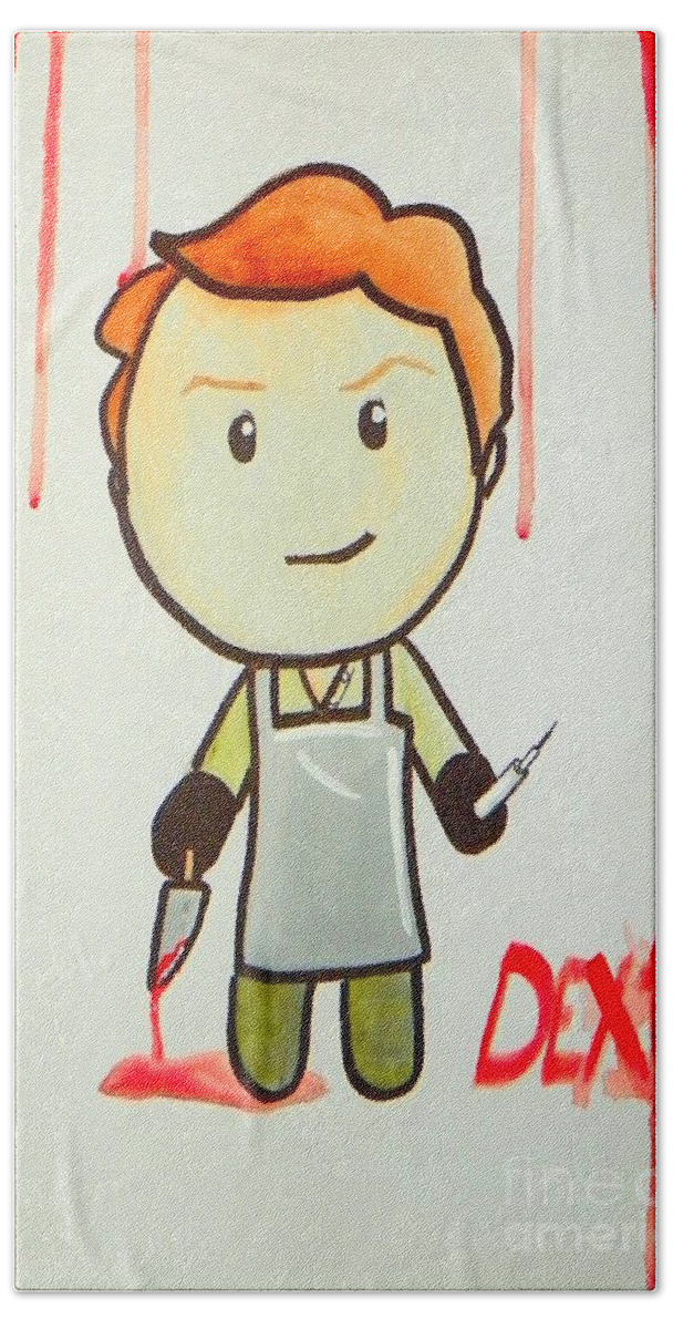 Dexter Hand Towel featuring the painting Dexter by Marisela Mungia