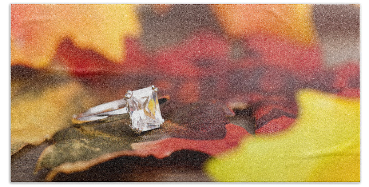 Red Bath Towel featuring the photograph Diamond Engagement ring by U Schade