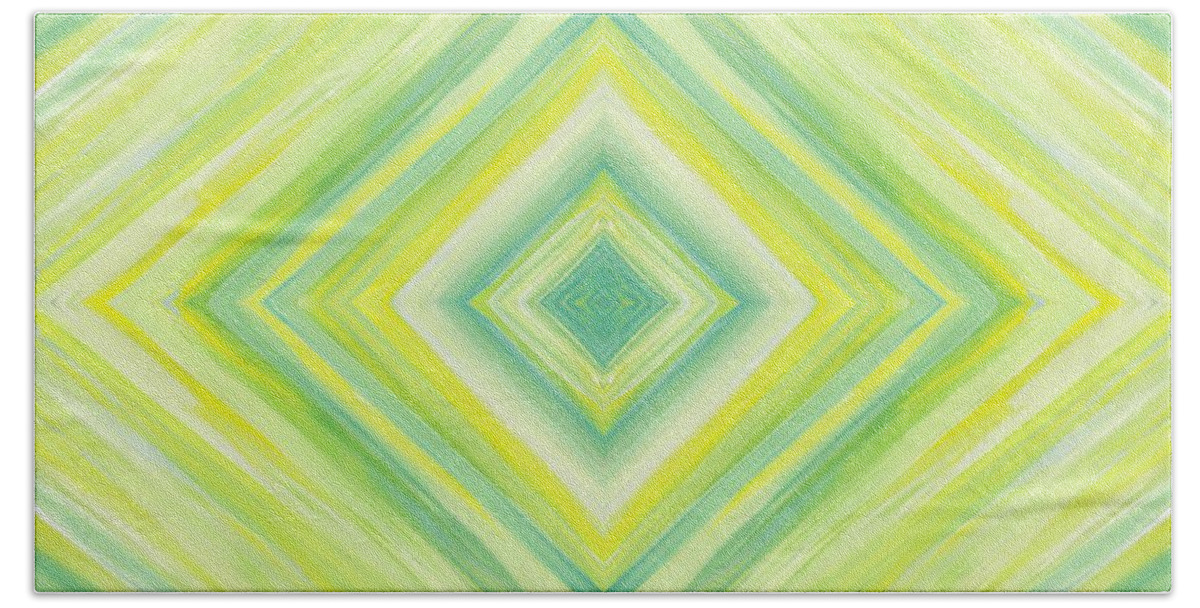 Diamond Bath Towel featuring the painting Diamond in Green and Yellow by Barbara St Jean
