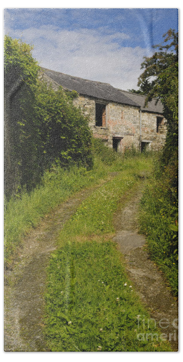 County Donegal Bath Sheet featuring the photograph Dirt Path To Stone Building by John Shaw