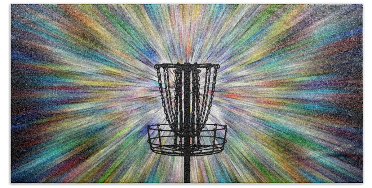 Disc Golf Bath Towel featuring the digital art Disc Golf Basket Silhouette by Phil Perkins