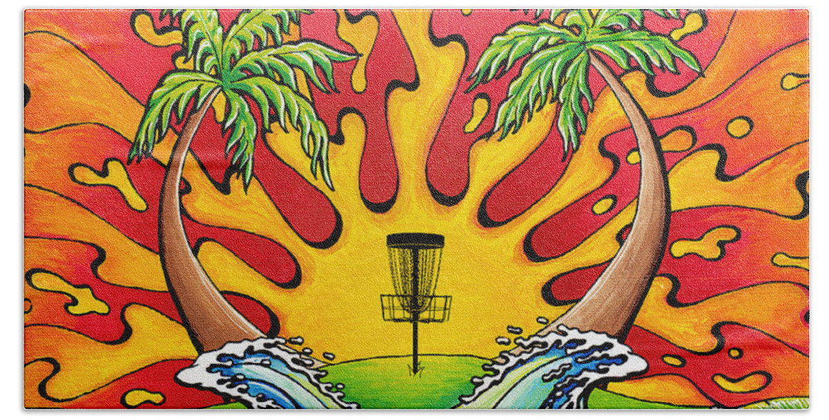 Disc Bath Towel featuring the painting Disc Golfers Paradise by Adam Johnson