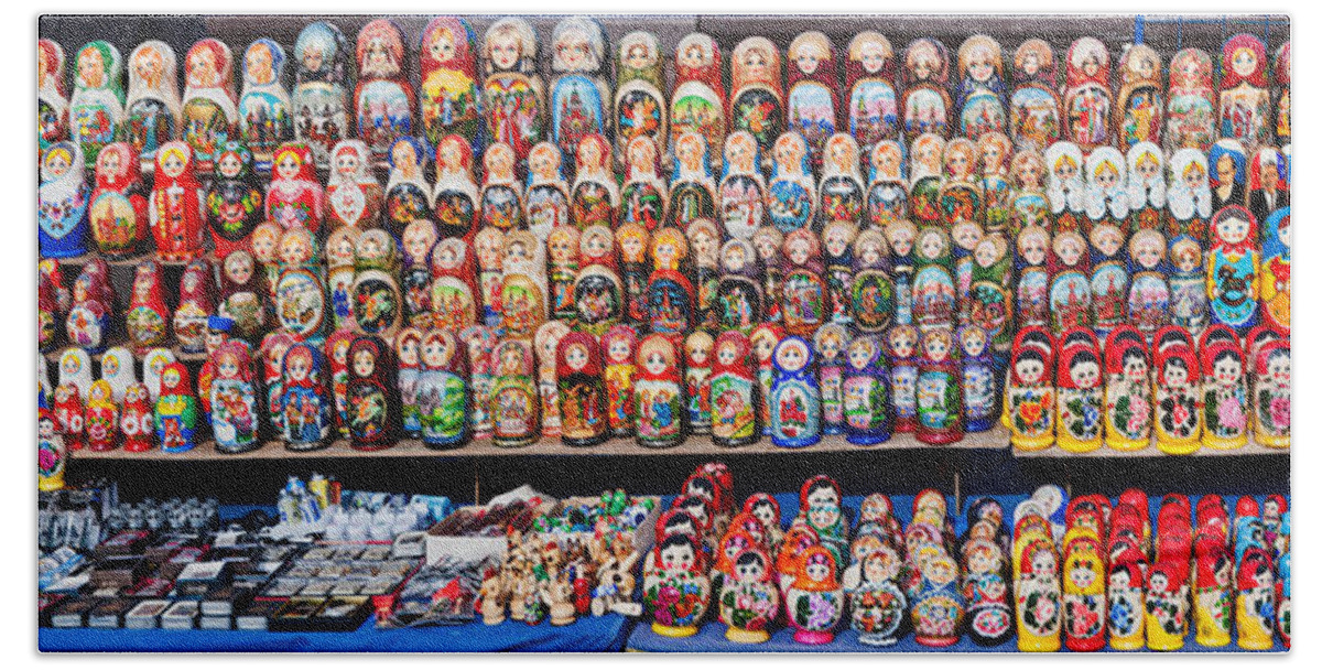 Photography Bath Towel featuring the photograph Display Of The Russian Nesting Dolls by Panoramic Images