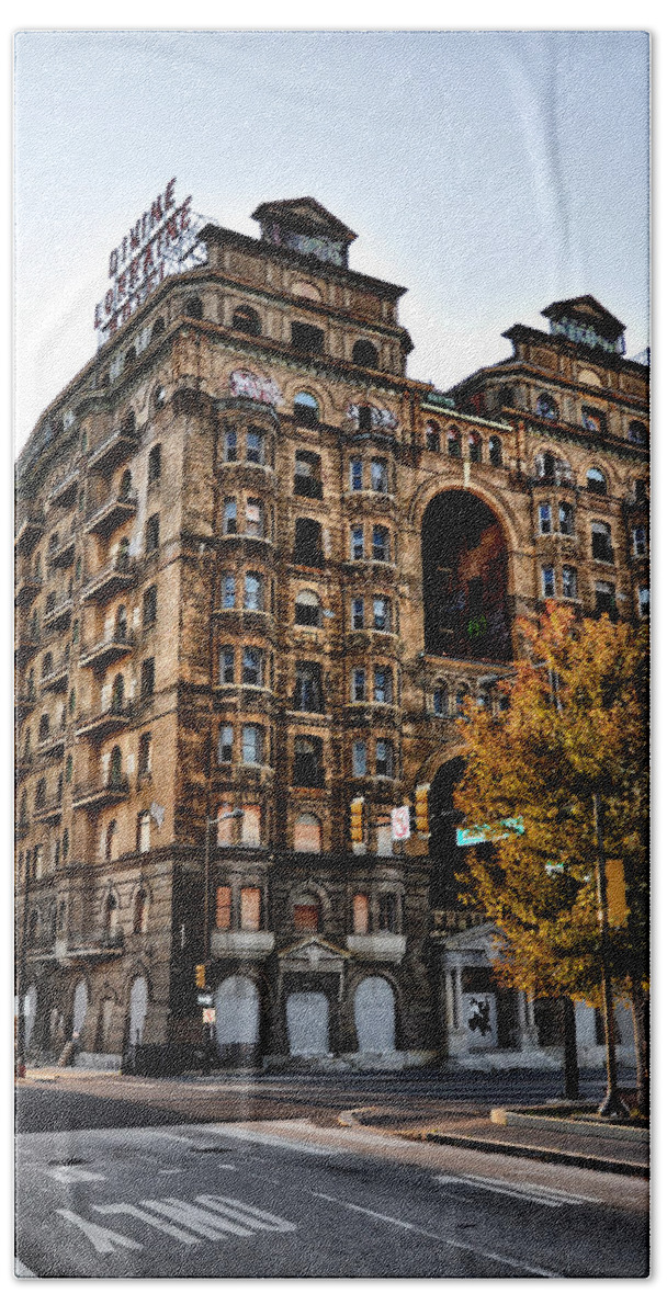 Divine Bath Sheet featuring the photograph Divine Lorraine Hotel in Philadelphia by Bill Cannon