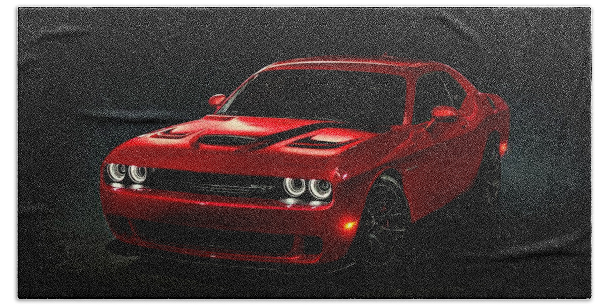 Dodge Hand Towel featuring the photograph Dodge Challenger S R T Hellcat by Movie Poster Prints