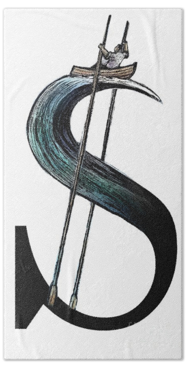 Dollar Hand Towel featuring the drawing Dollar Wave-2 by Chris Van Es