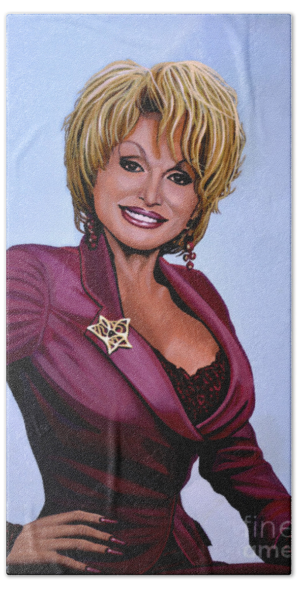 Dolly Parton Bath Towel featuring the painting Dolly Parton by Paul Meijering