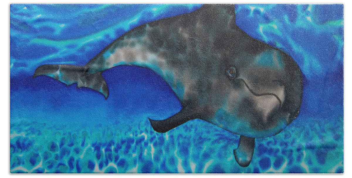 Dolphin Bath Towel featuring the painting Dolphin in Saint Lucia by Daniel Jean-Baptiste