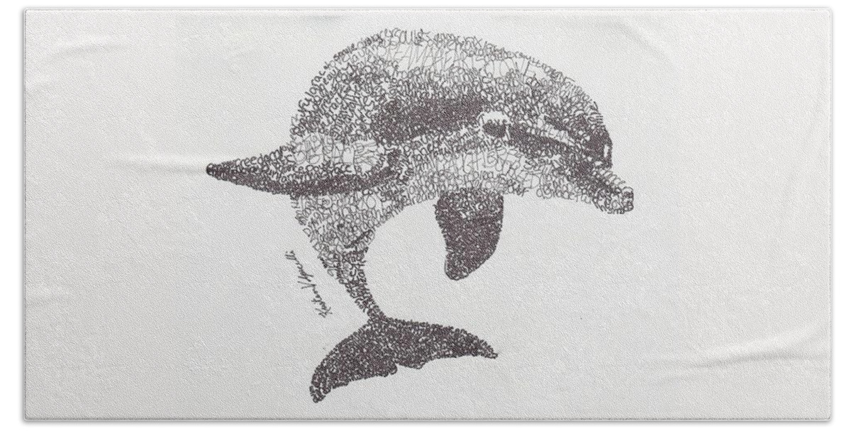 Dolphin Swimming Hand Towel featuring the drawing Dolphin by Michael Volpicelli