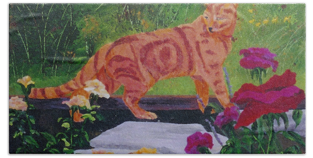 #shere Khan Bath Towel featuring the painting Domestic Tiger by Gail Daley