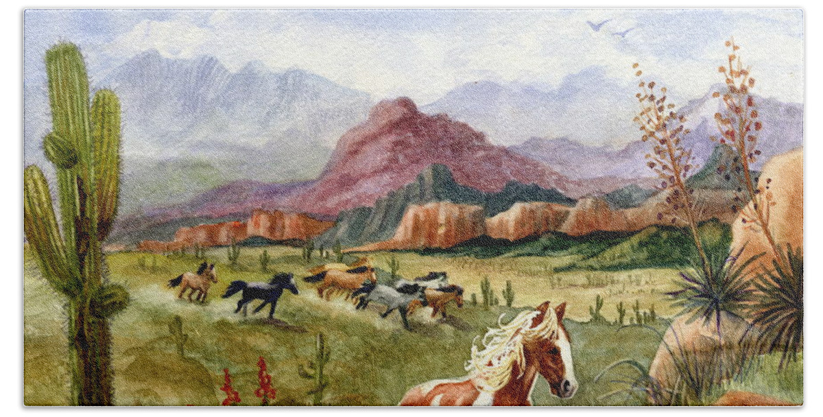 Mustang Bath Towel featuring the painting Don't Fence Me In Part One by Marilyn Smith