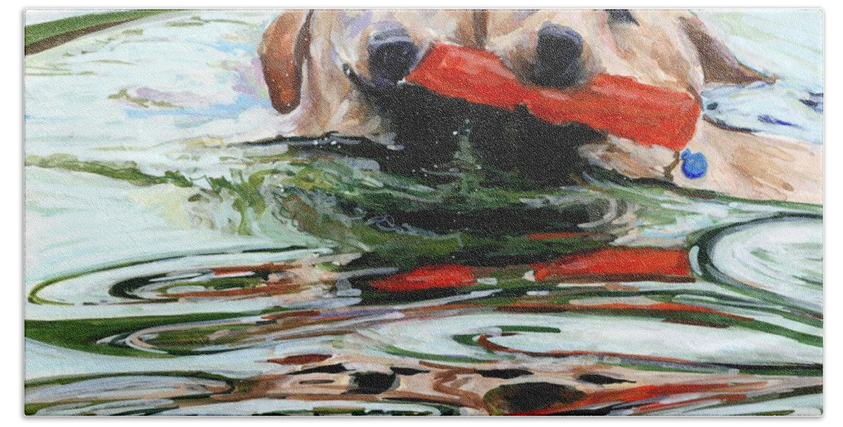 Yellow Labrador Retriever Bath Towel featuring the painting Doublemint by Molly Poole