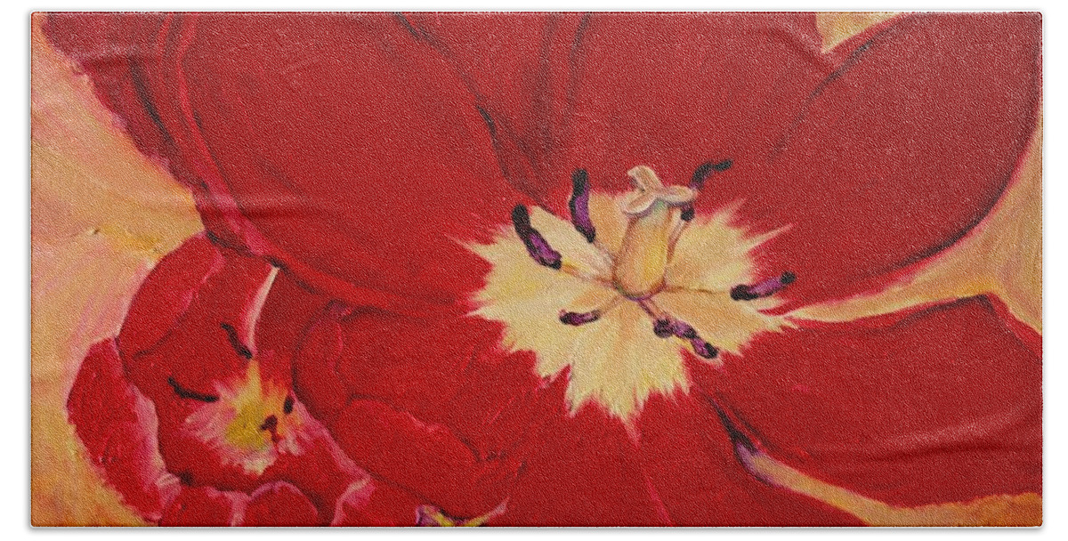 Tulip Bath Towel featuring the painting Downside One by Jean Cormier