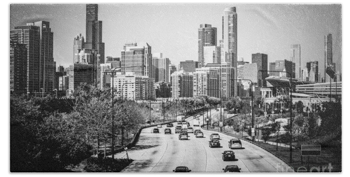 America Bath Towel featuring the photograph Downtown Chicago Lake Shore Drive in Black and White by Paul Velgos